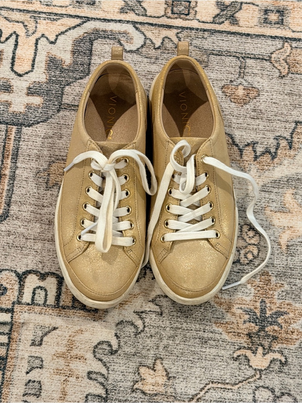 Vionic Metallic Gold Low-Top Lace-Up Sneakers